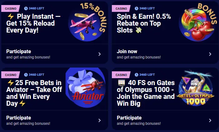 Características de bonificación del casino Spinay